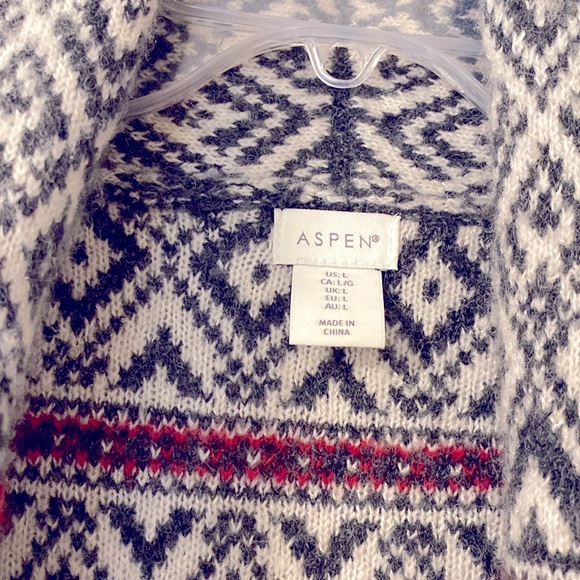 Aspen Open Front  Long Cardigan Cream Red Charcoal Size Large - Picture 2 of 5